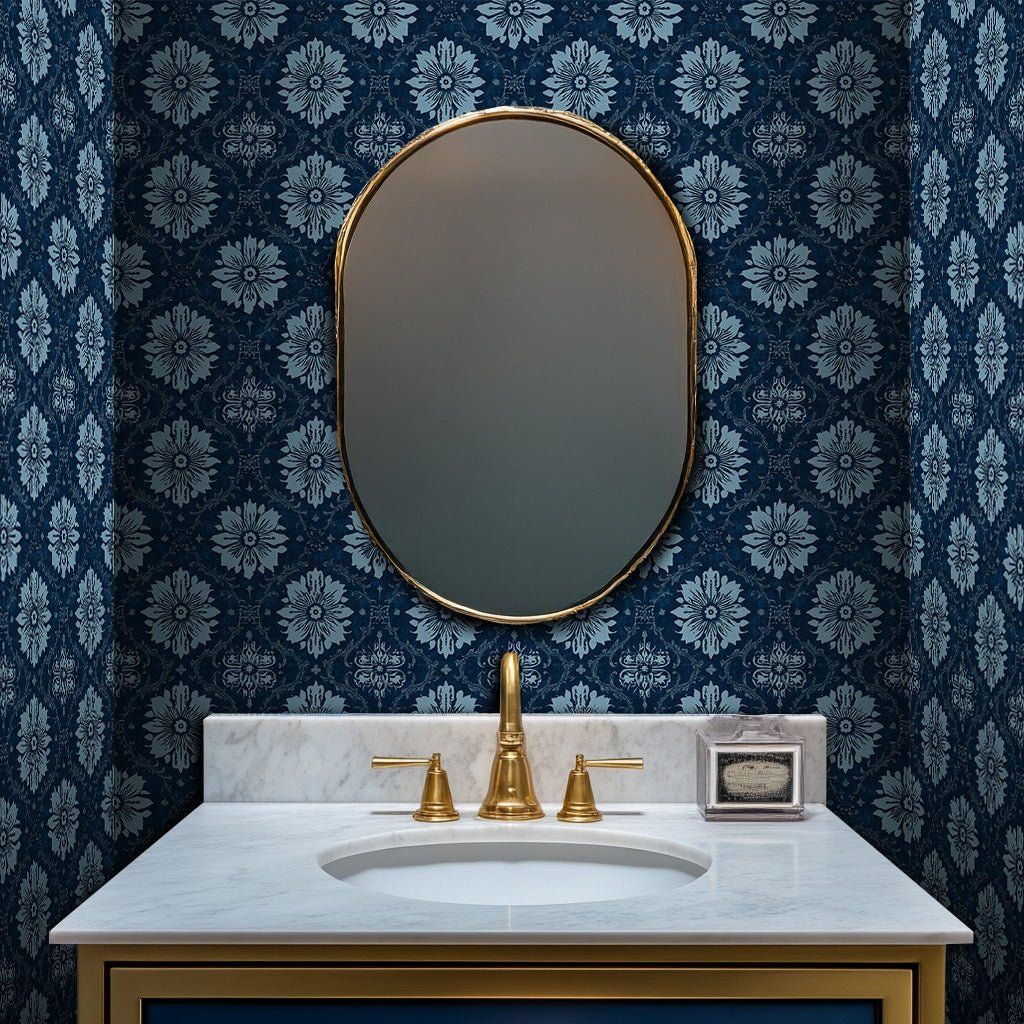Papel tapiz Flores Ornamentales Azul Noche