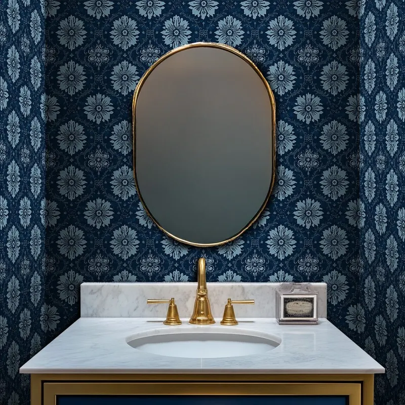 Papel tapiz Flores Ornamentales Azul Noche