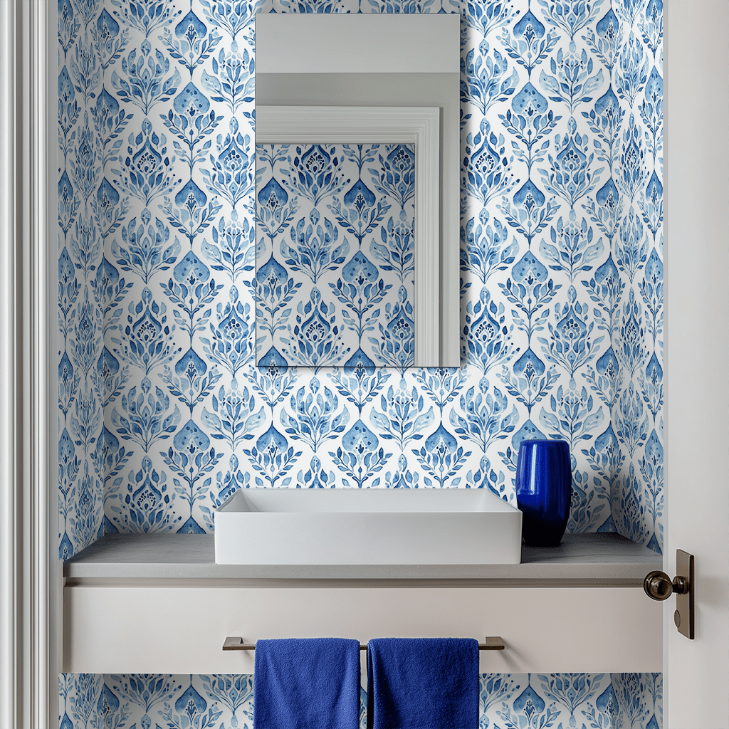 Papel tapiz Botánica Acuarela Azul