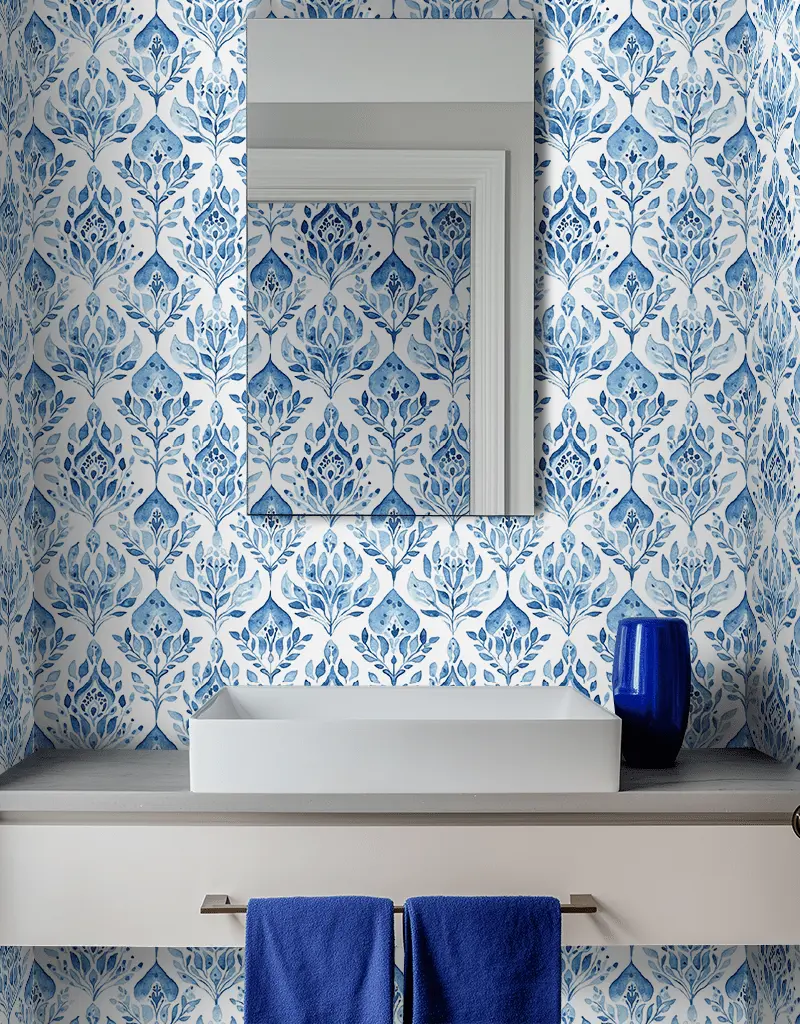 Papel tapiz Botánica Acuarela Azul