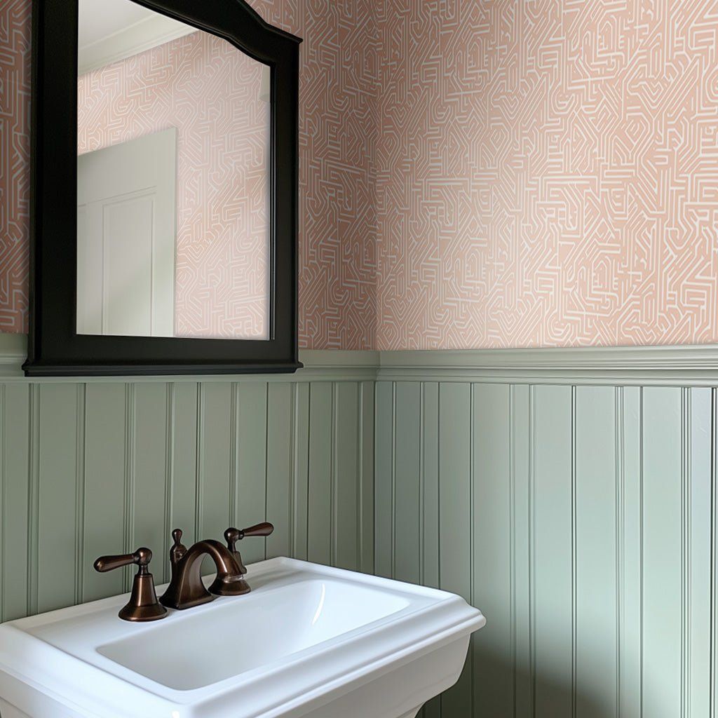 Papel tapiz Laberinto Geométrico Rosa