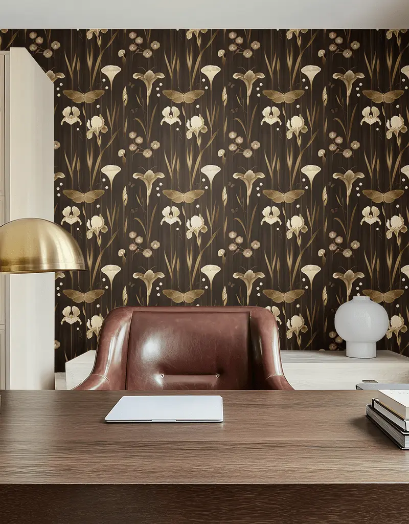Papel tapiz Botánica Dorada Fondo Café