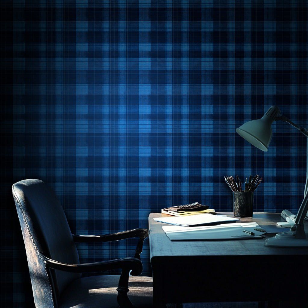 Papel tapiz Cuadros Escoceses Azul Profundo
