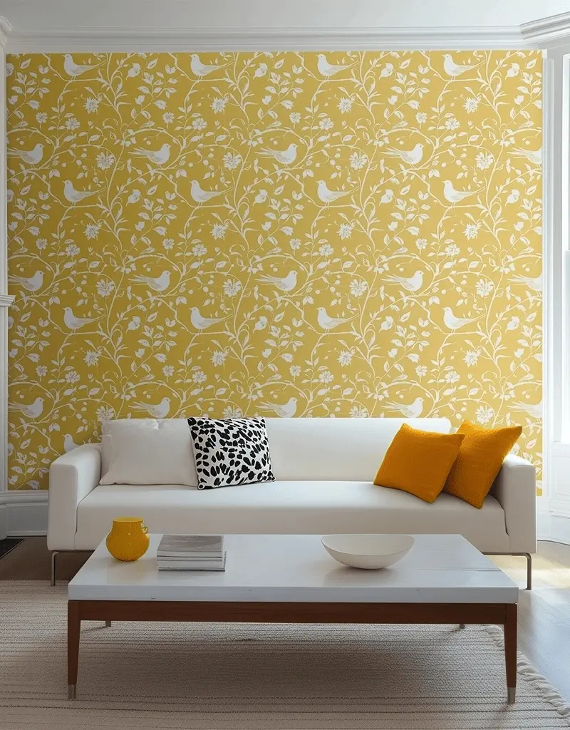Papel tapiz Aves Blancas Fondo Amarillo