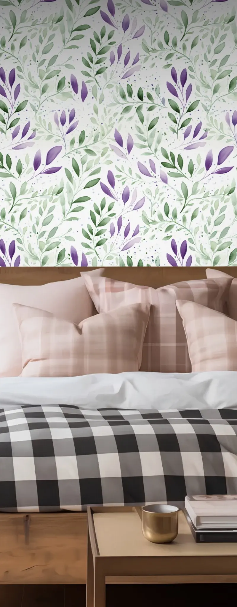Papel tapiz Hojas Acuarela Verde y Violeta