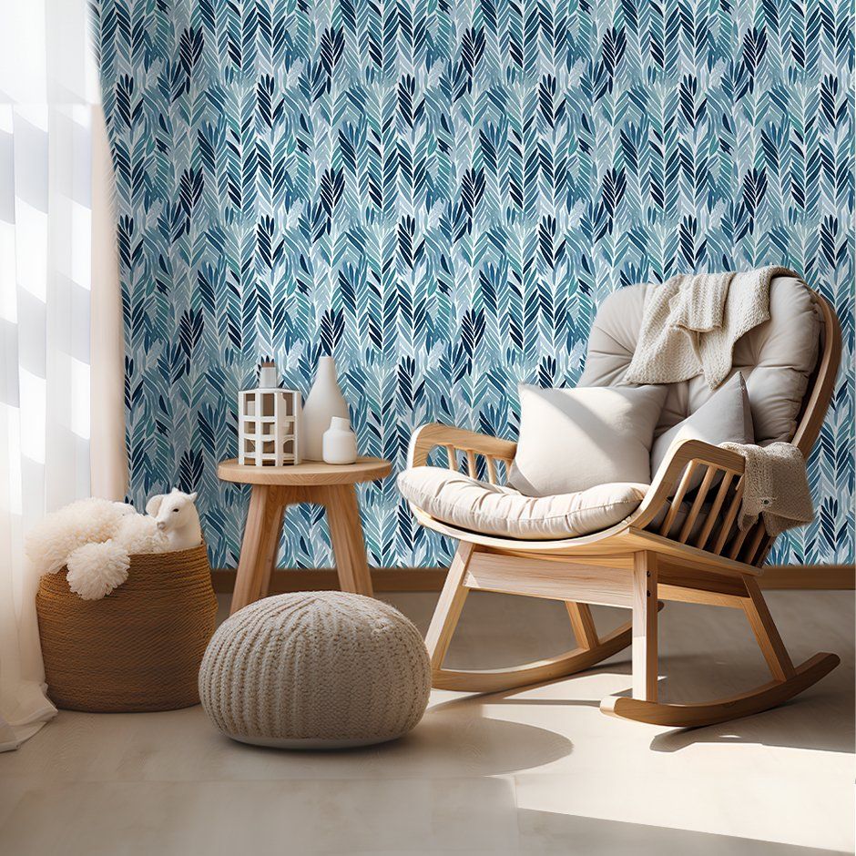 Papel tapiz Hojas Gráficas en Tonos Azules