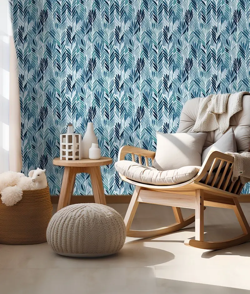 Papel tapiz Hojas Gráficas en Tonos Azules