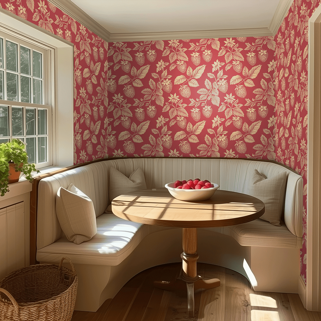 Papel tapiz Fresas Clásicas Fondo Coral