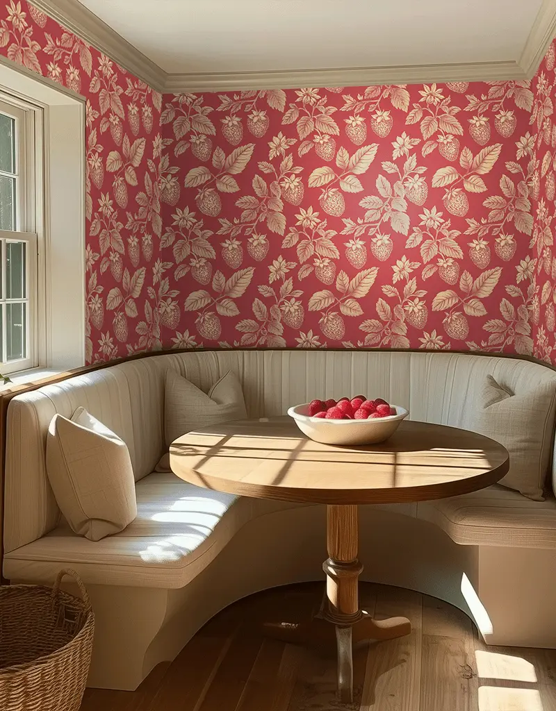 Papel tapiz Fresas Clásicas Fondo Coral