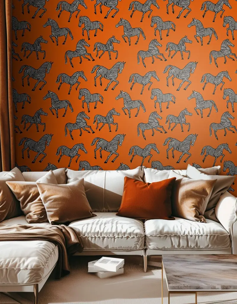 Papel tapiz Cebras Fondo Naranja