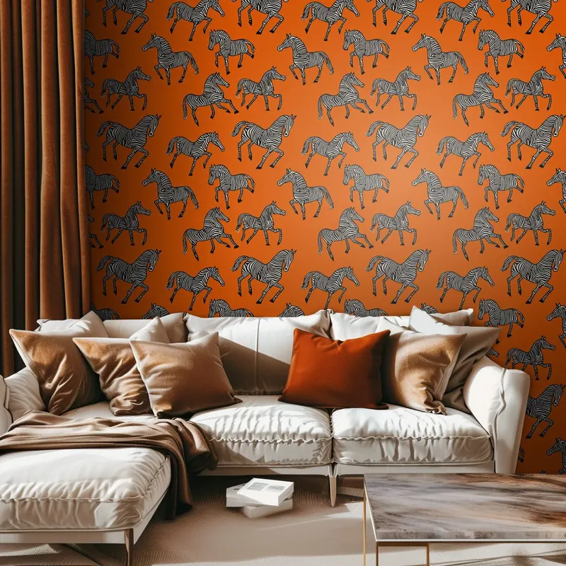 Papel tapiz Cebras Fondo Naranja