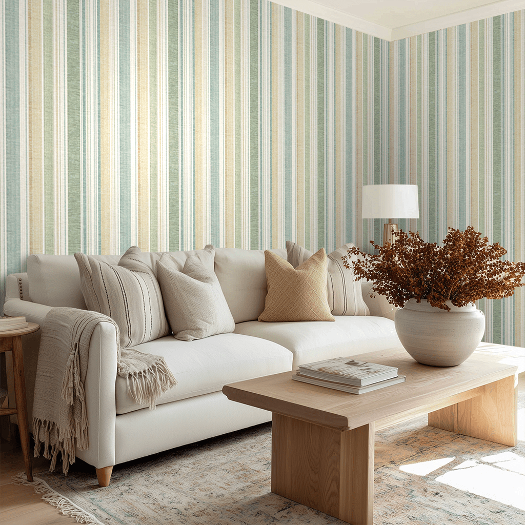 Papel tapiz Rayas Verde Salvia y Arena
