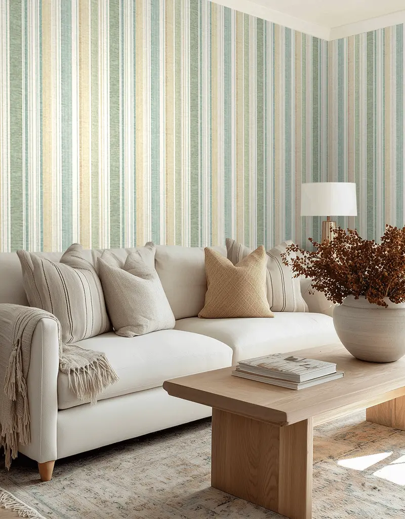 Papel tapiz Rayas Verde Salvia y Arena