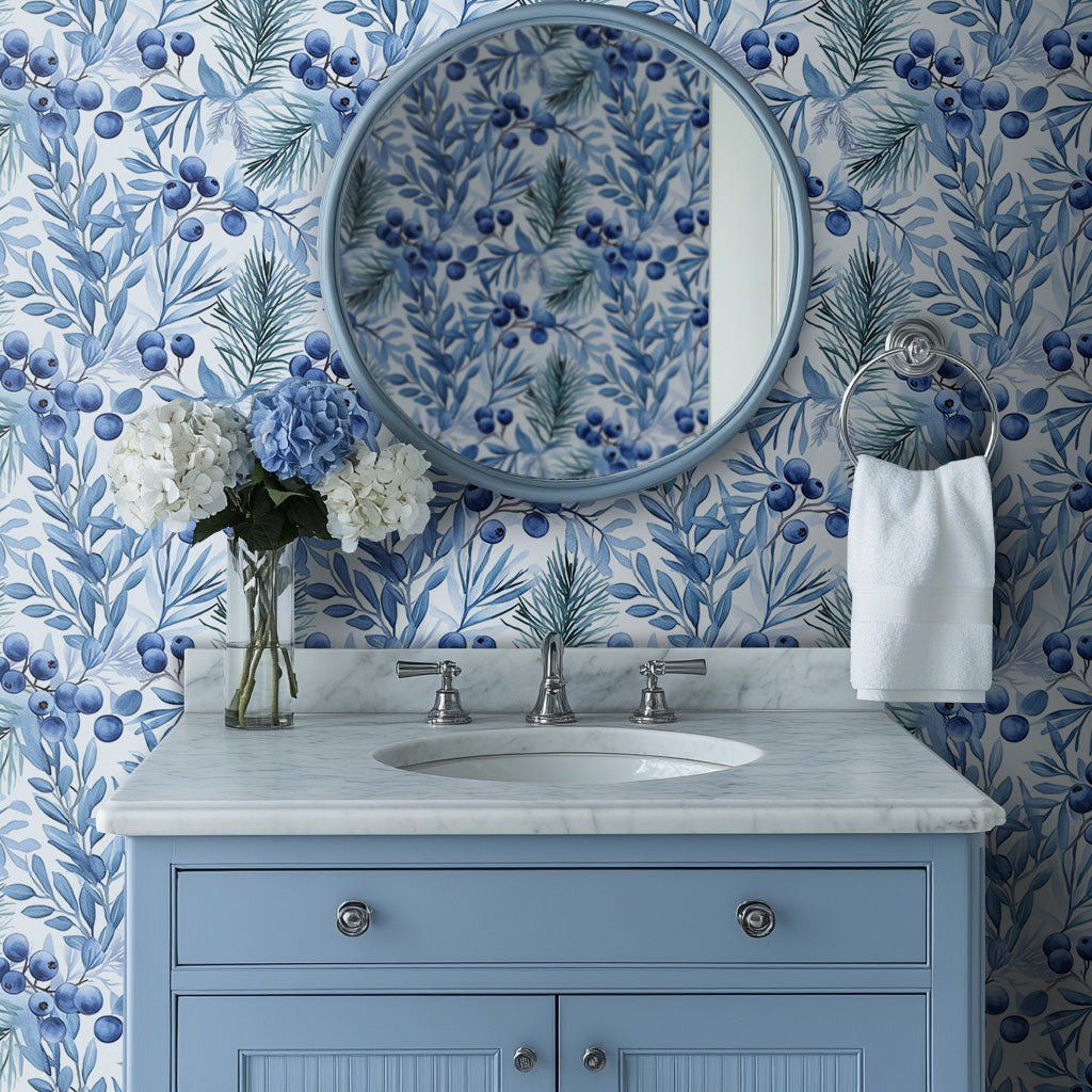 Papel tapiz Arándanos Azules y Hojas