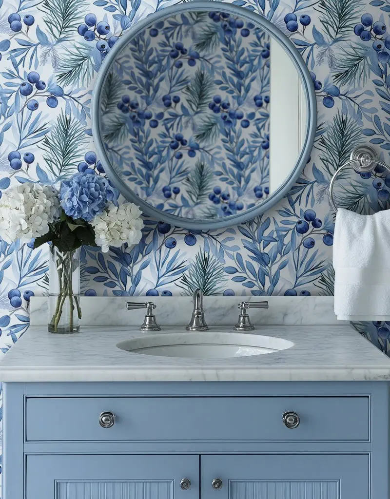 Papel tapiz Arándanos Azules y Hojas