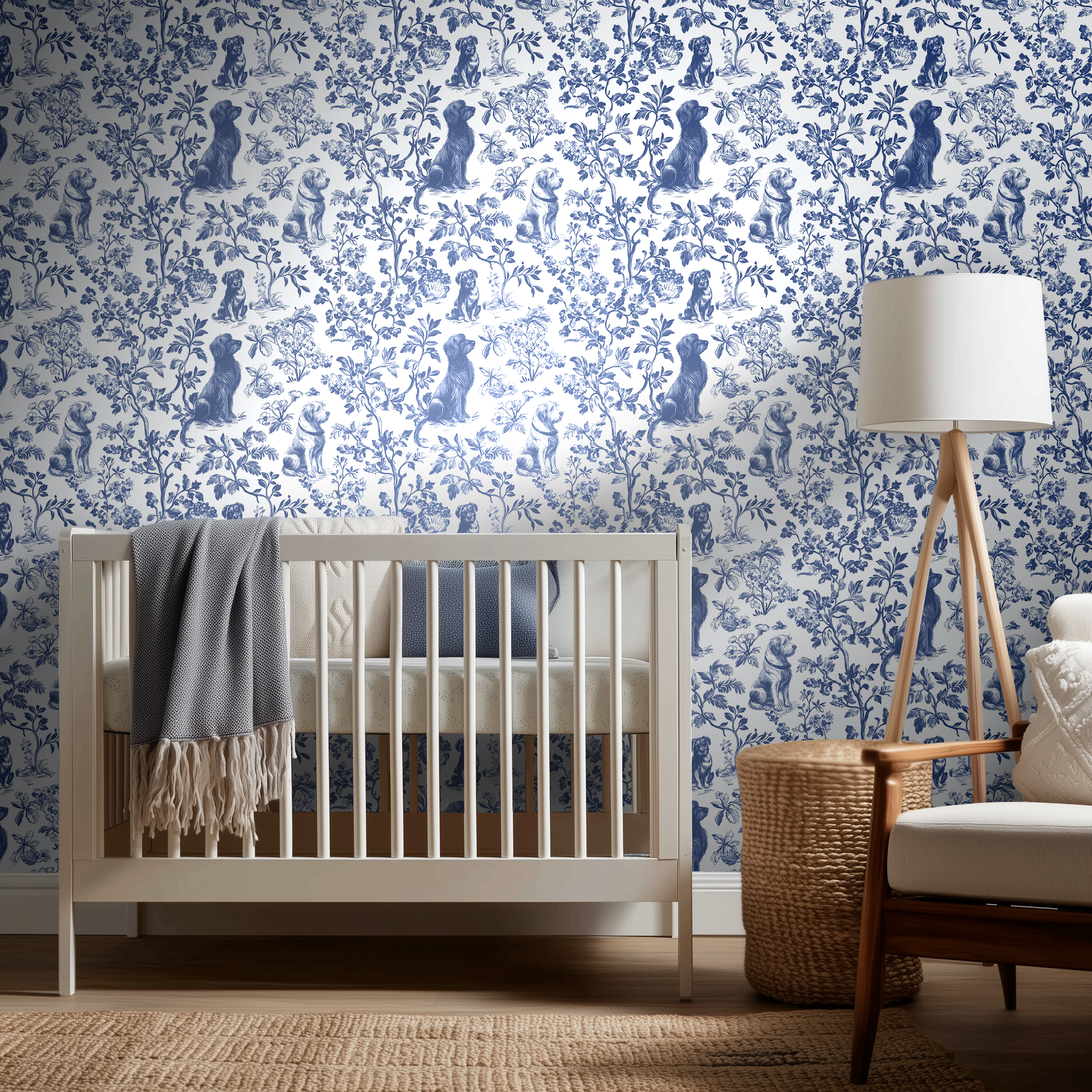 Papel tapiz Perros Toile Azul y Blanco