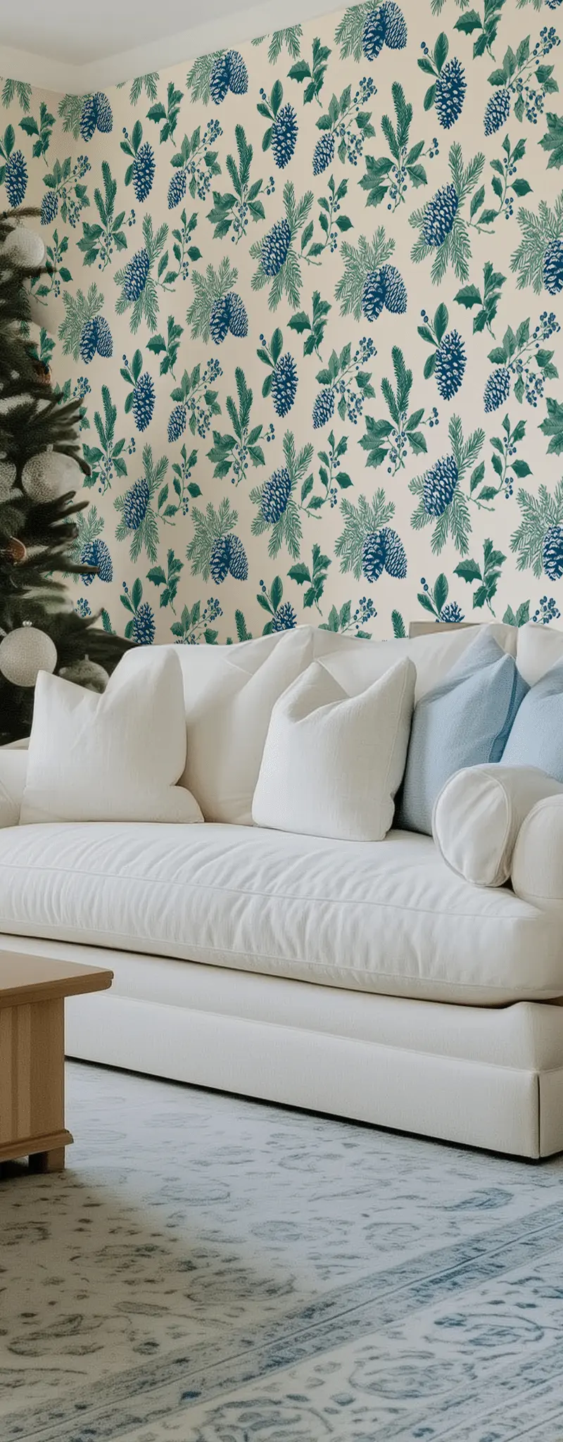 Papel tapiz Piñas Azules y Follaje Verde