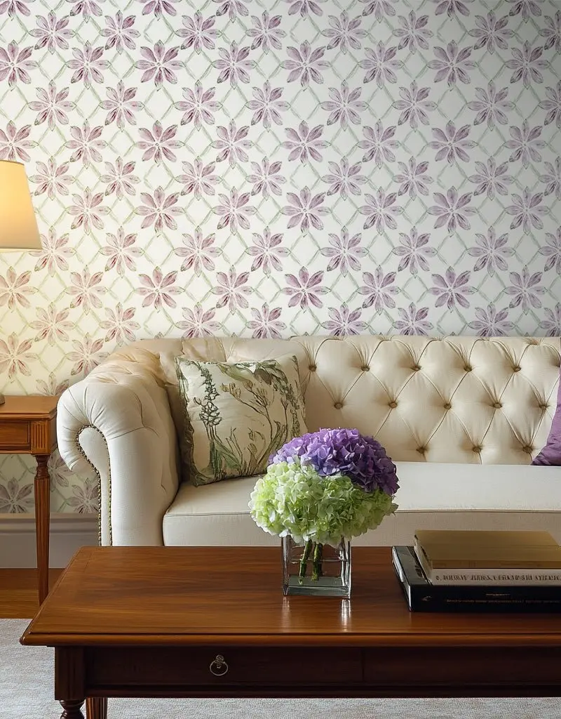 Papel tapiz Flores Malva en Retícula
