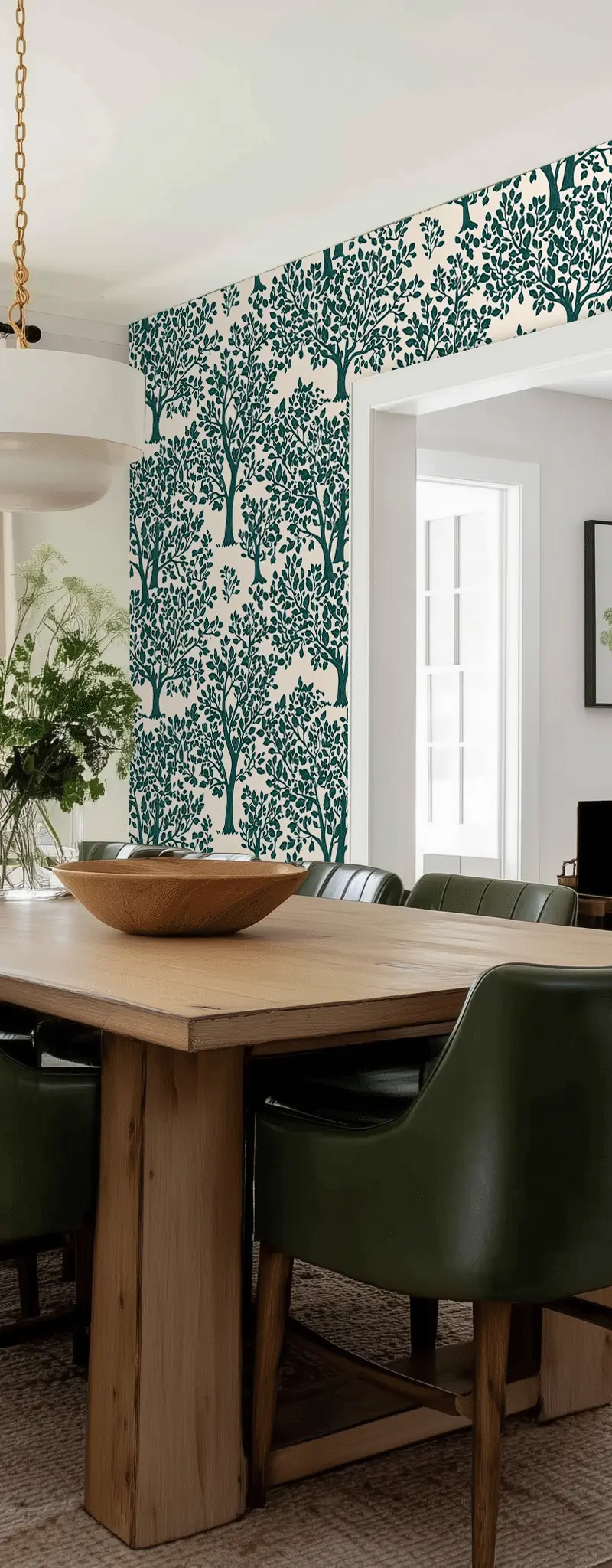 Papel tapiz Árboles Verdes Fondo Marfil