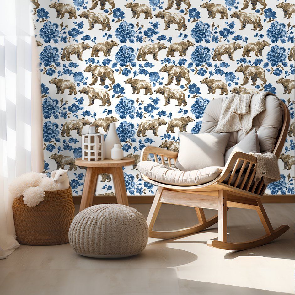 Papel tapiz Osos y Flores Azules
