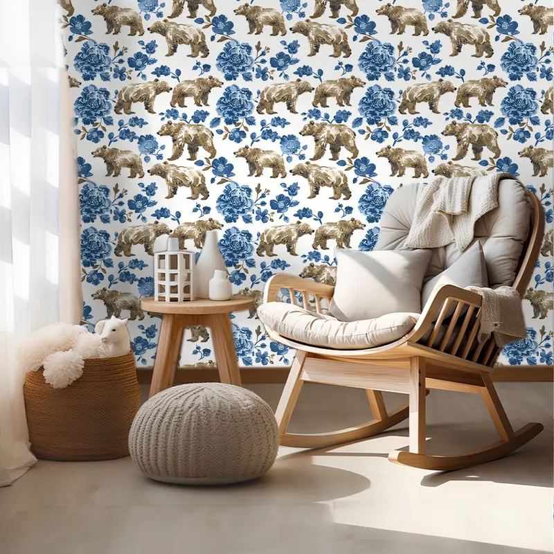 Papel tapiz Osos y Flores Azules