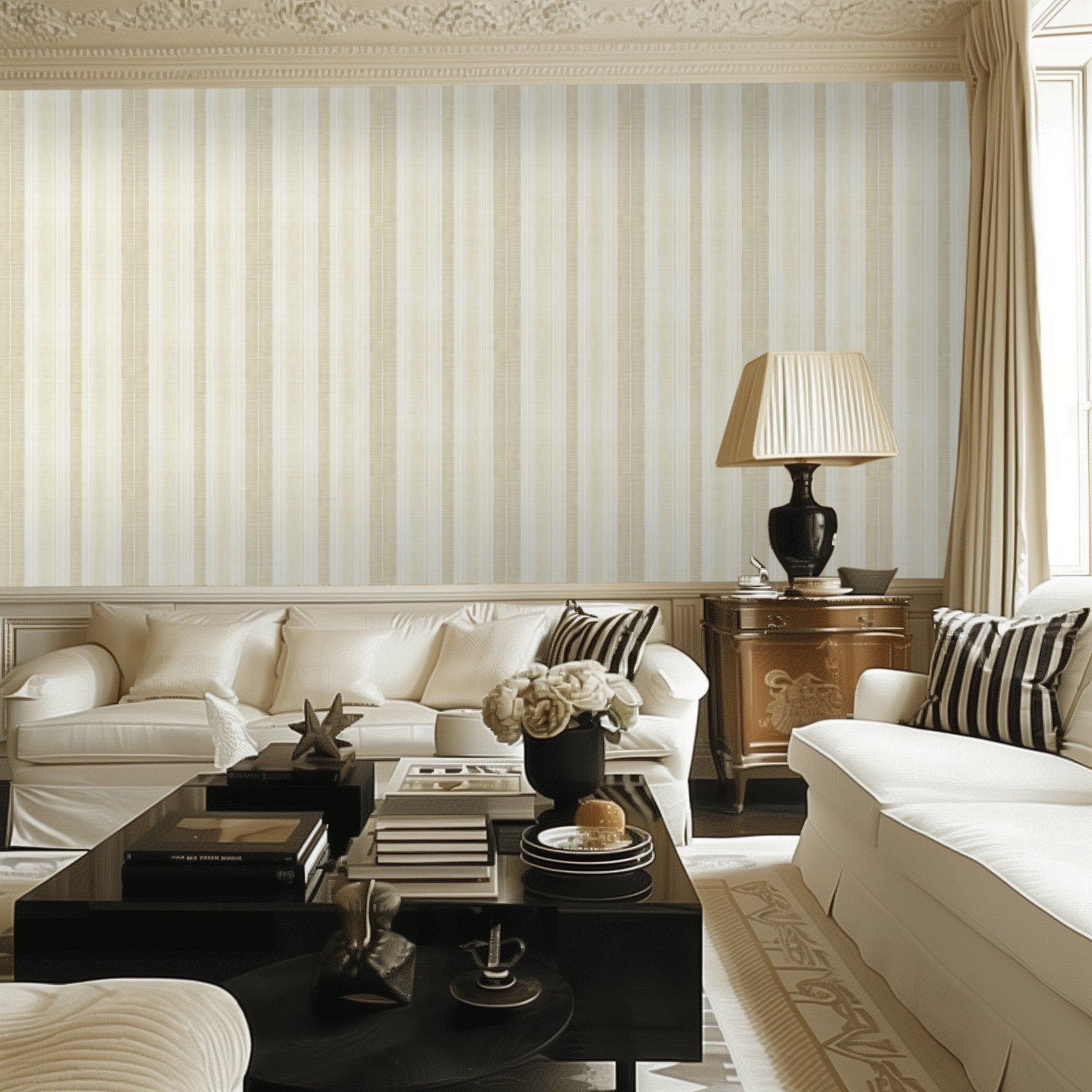 Papel tapiz Rayas Crema de Apariencia Textil