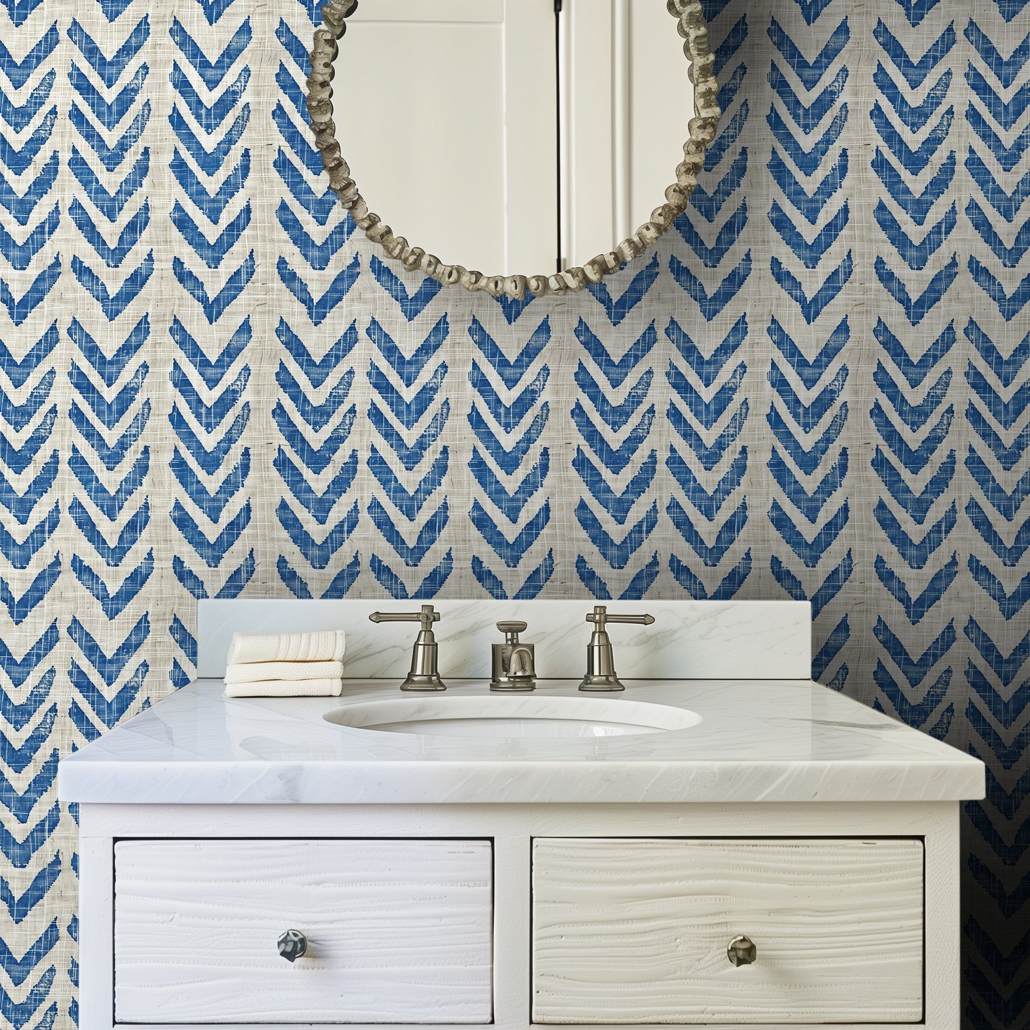 Papel tapiz Chevron Azul y Marfil