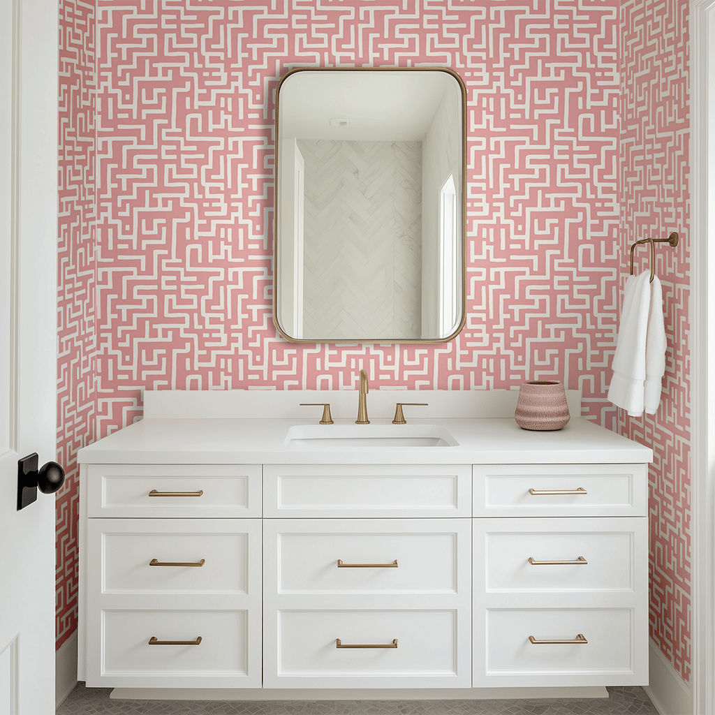 Papel tapiz Laberinto Rosa y Blanco