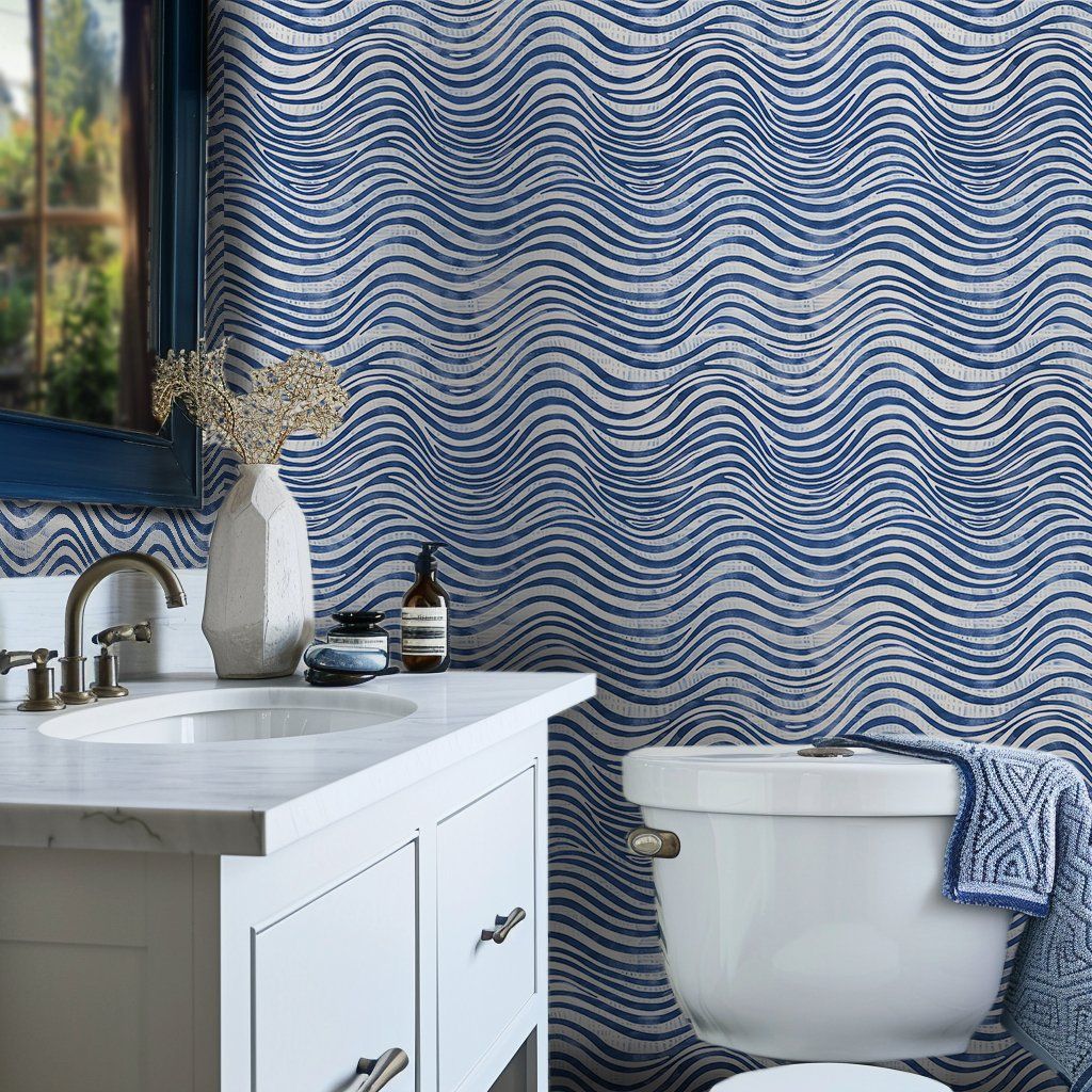 Papel tapiz Ondas Azul y Blanco
