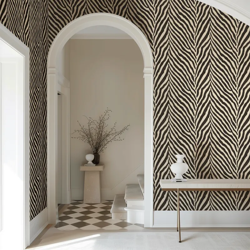 Papel tapiz Rayas de Cebra Negro y Arena