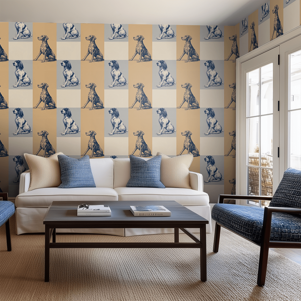 Papel tapiz Perros y Cuadros en Tonos Suaves