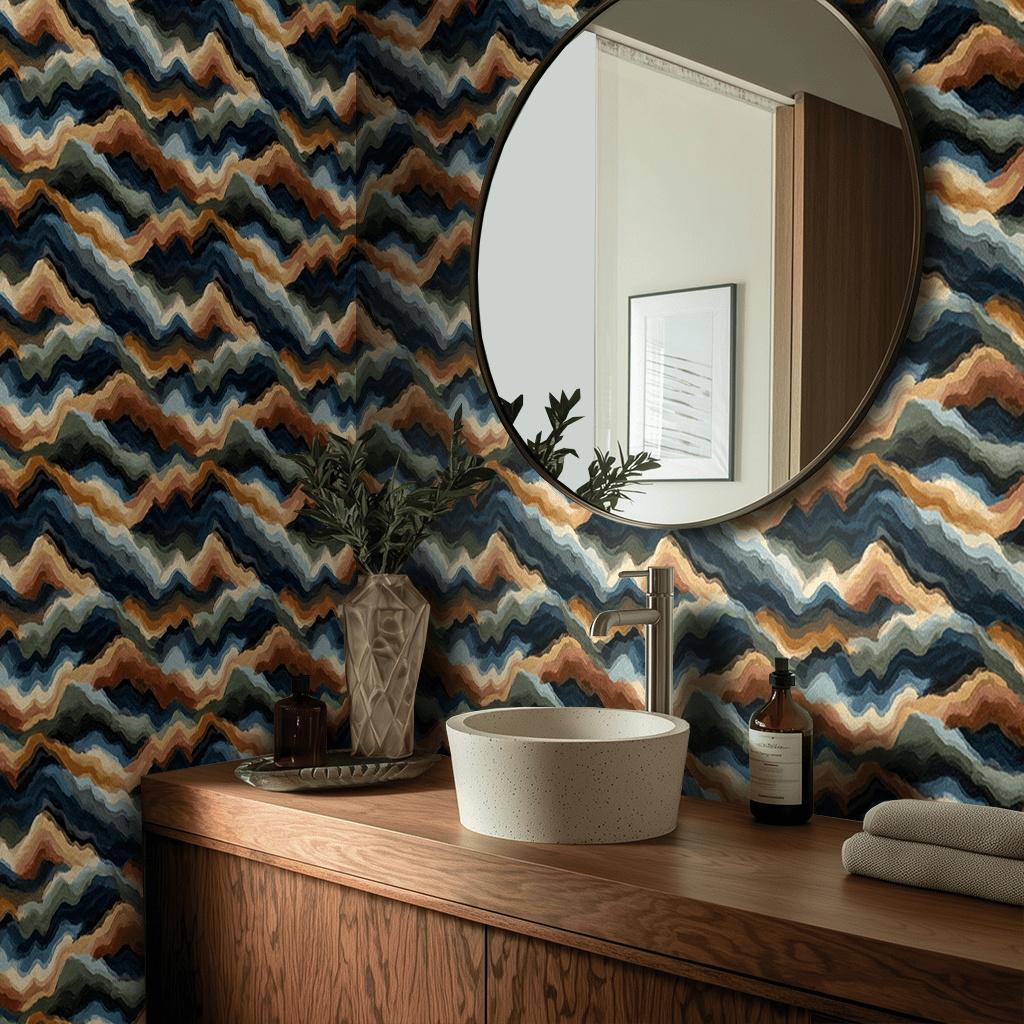 Papel tapiz Ondas Azul y Ocre