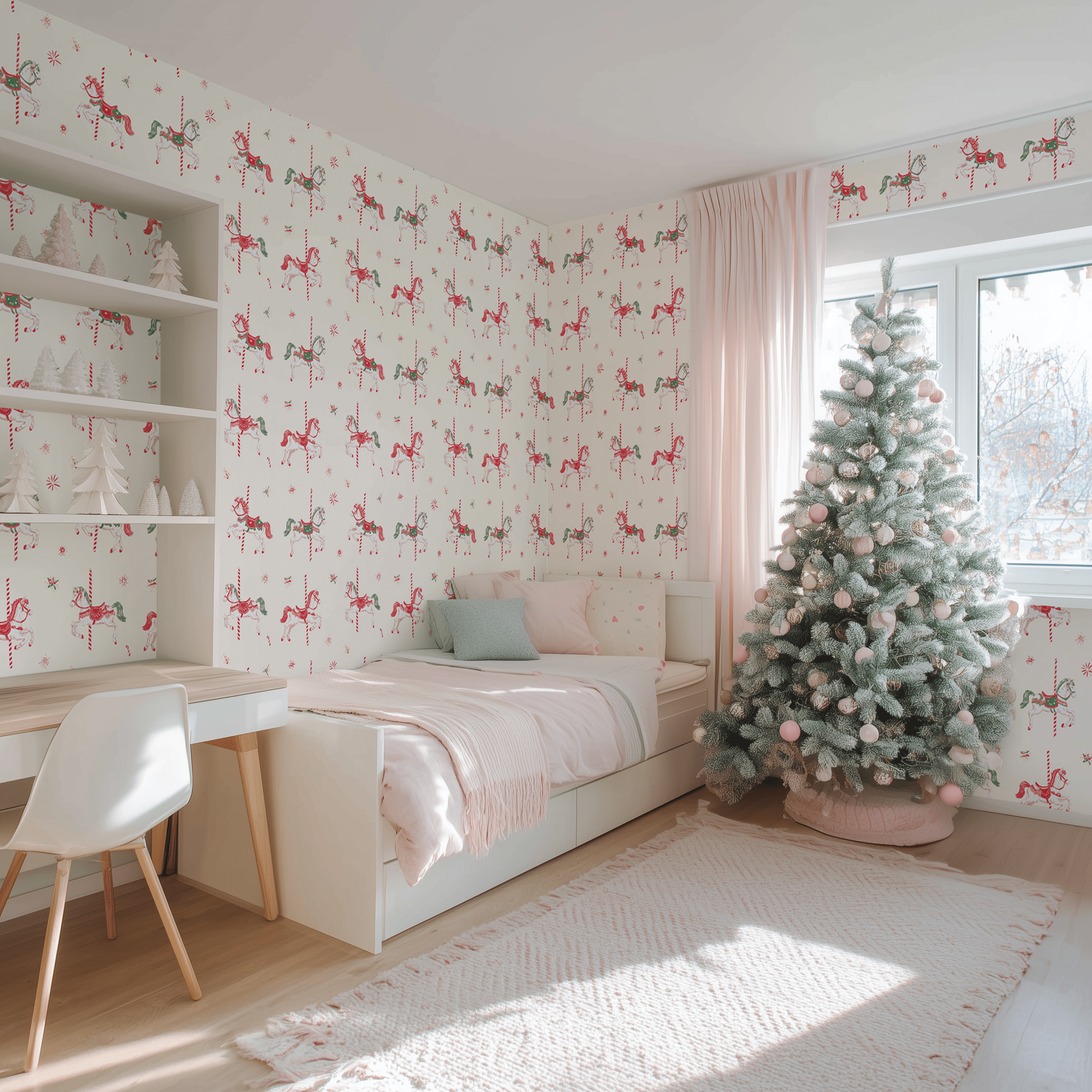 Papel tapiz Caballos de Carrusel Navideño