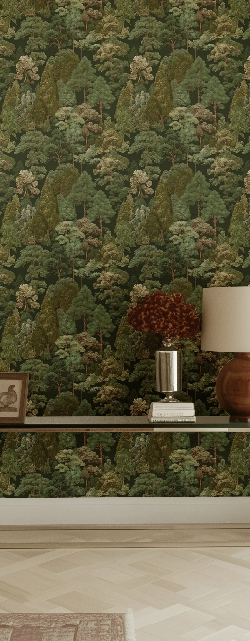 Papel tapiz Bosque Ilustrado Verde Oscuro