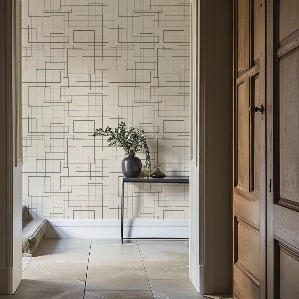 Papel tapiz Retícula de Líneas Fondo Marfil