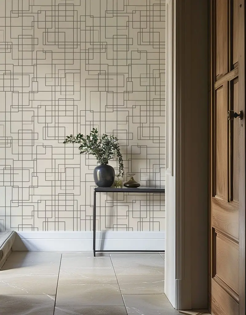 Papel tapiz Retícula de Líneas Fondo Marfil