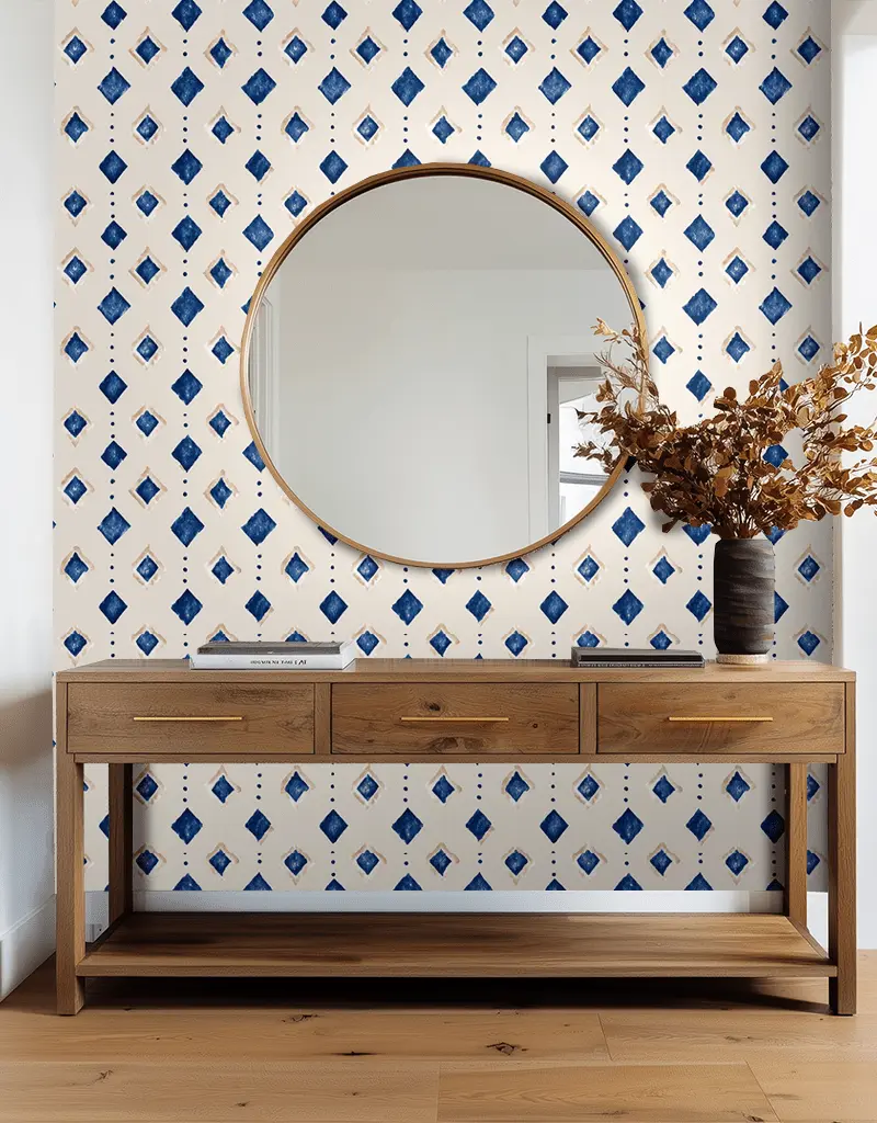 Papel tapiz Rombos Pictóricos Azul y Crema