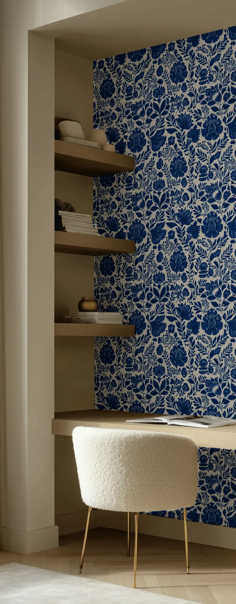 Papel tapiz Flores Azules sobre Blanco