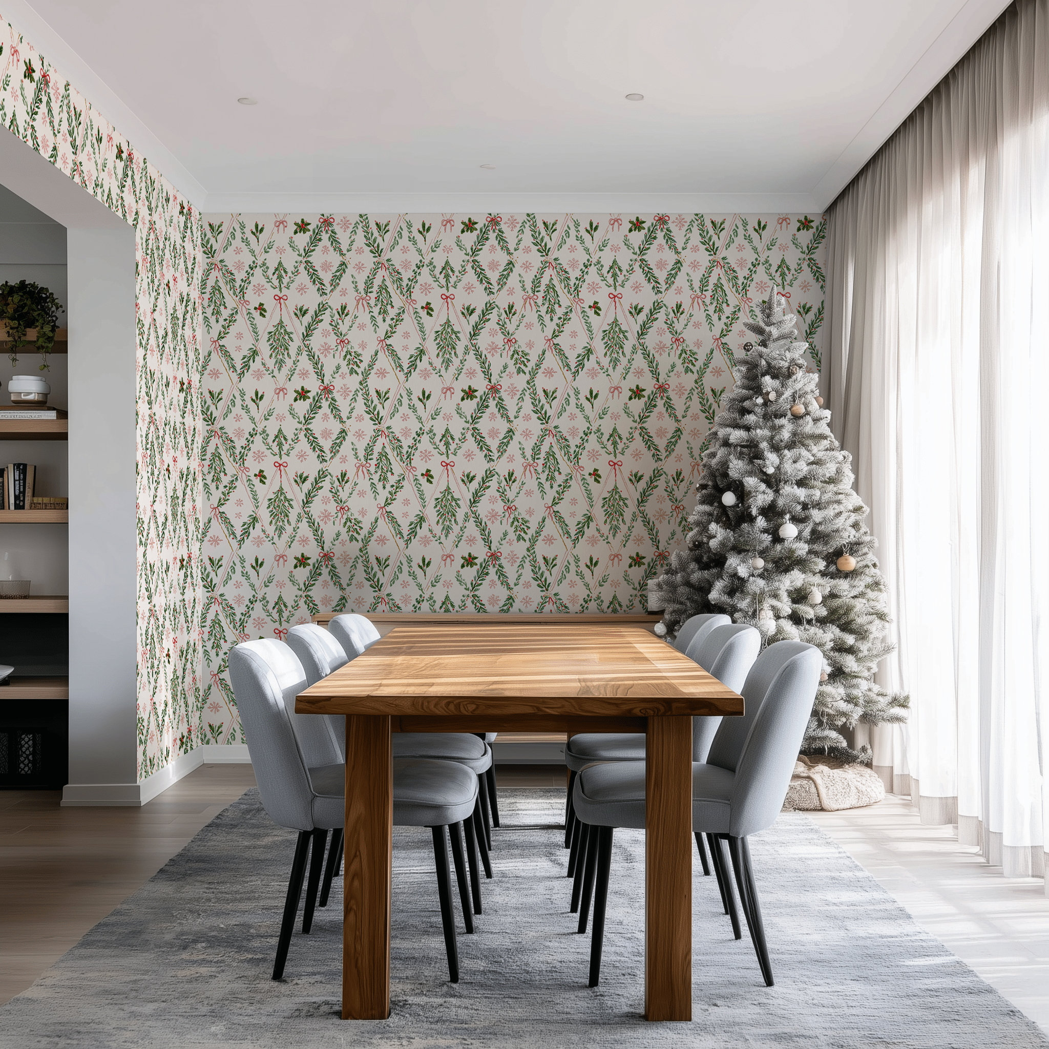 Papel tapiz Guirnaldas Navideñas Verde y Rosa