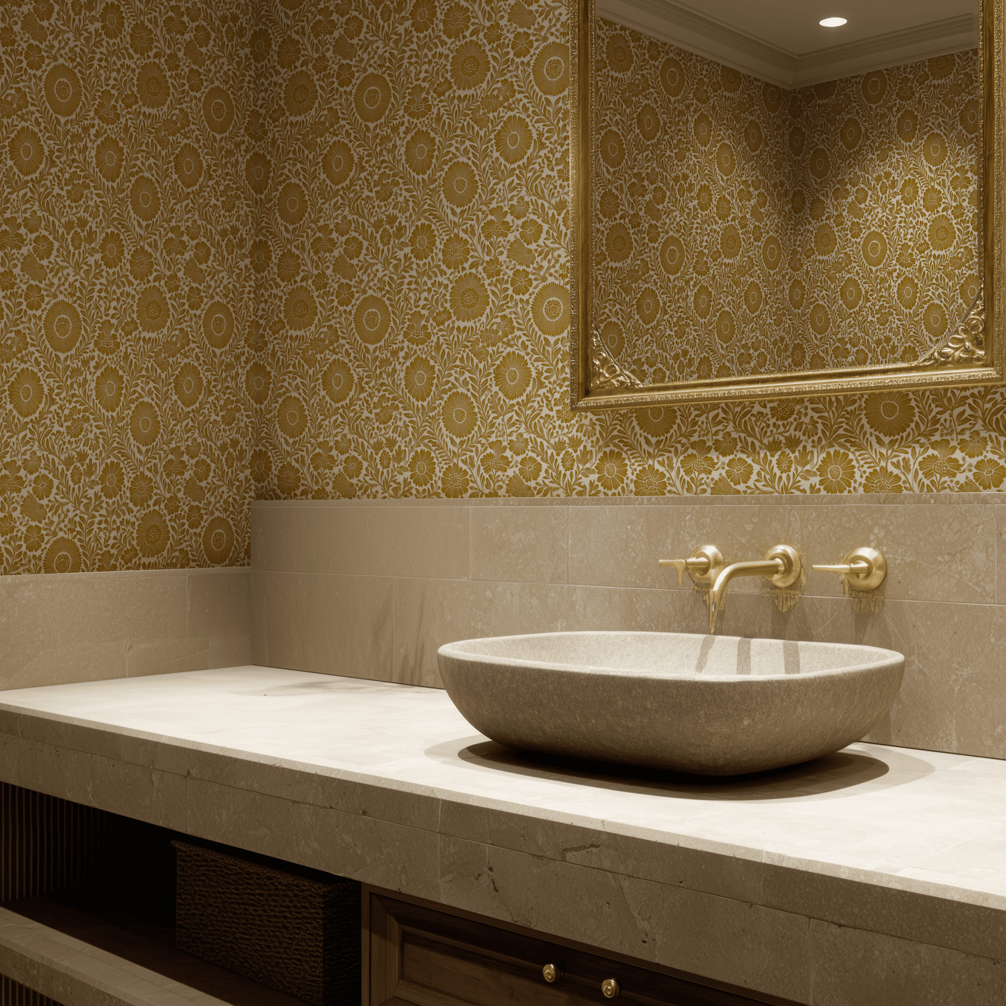 Papel tapiz Flores Ocre de Trazo Ornamental