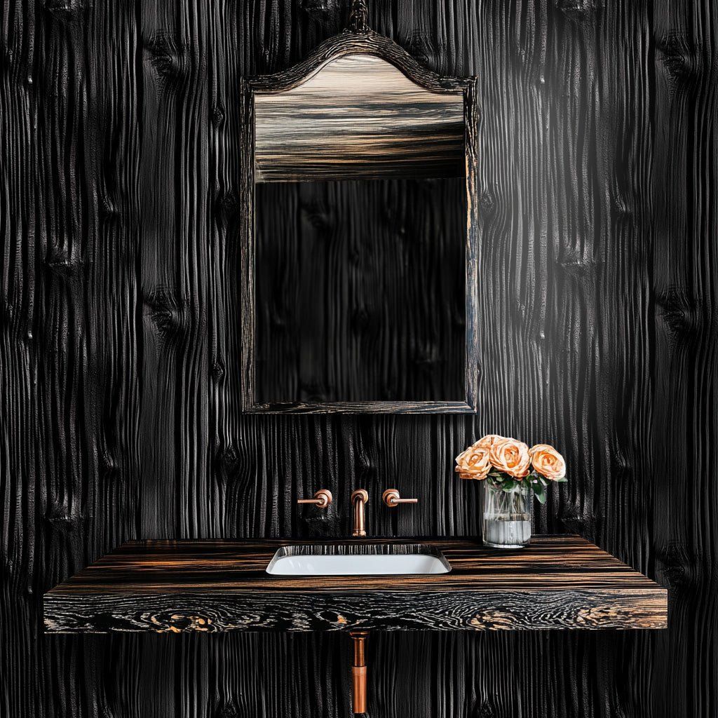 Papel tapiz Vetas de Madera Negro Carbón