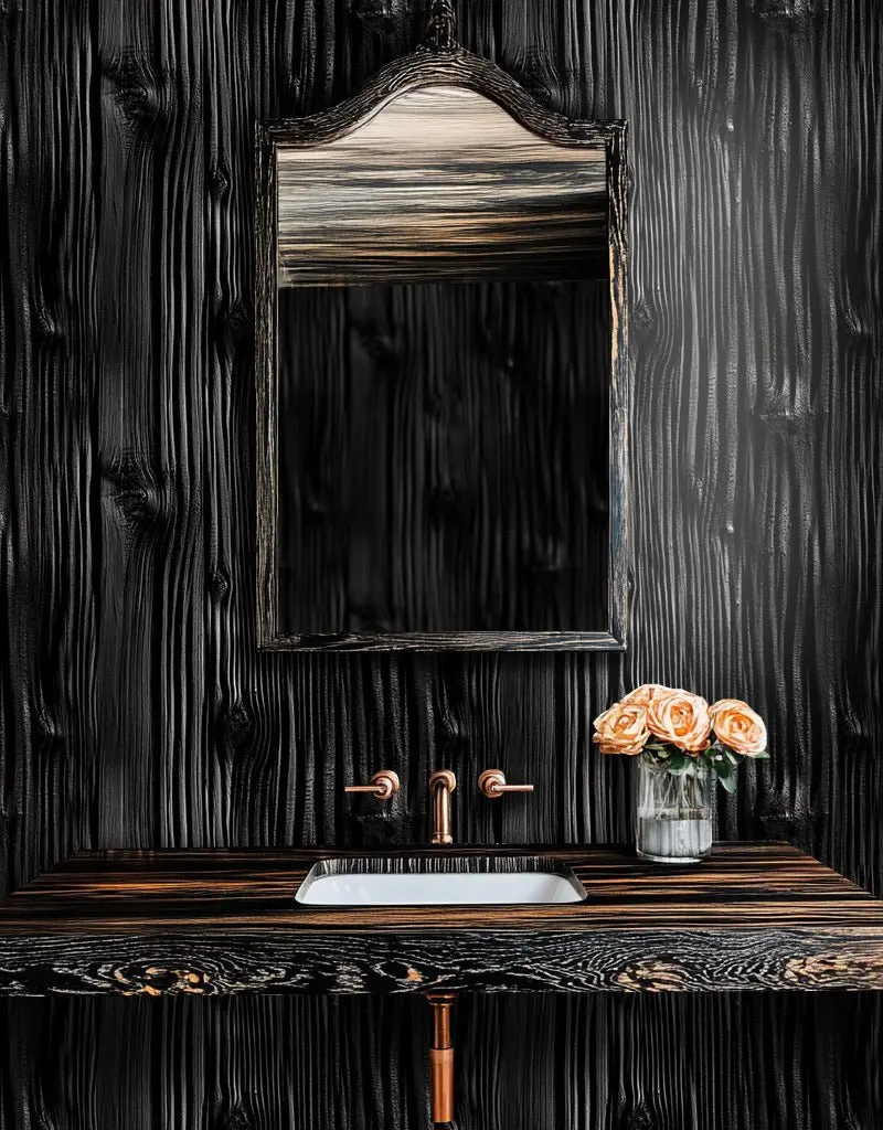 Papel tapiz Vetas de Madera Negro Carbón