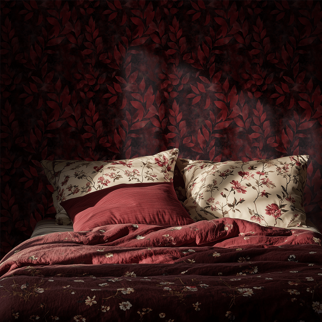 Papel tapiz Hojas Rojo Vino Fondo Oscuro