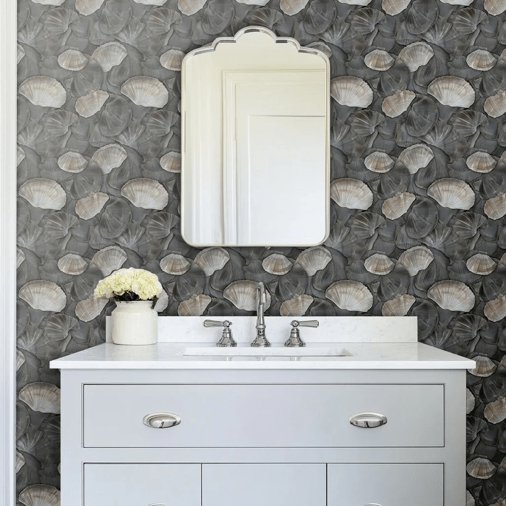 Papel tapiz Conchas Marinas Gris y Marfil
