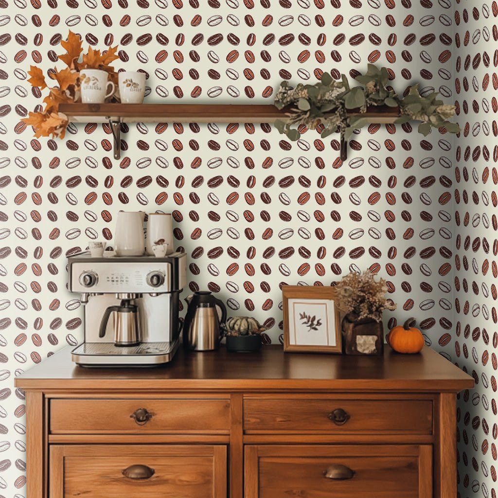 Papel tapiz Granos de Café sobre Crema