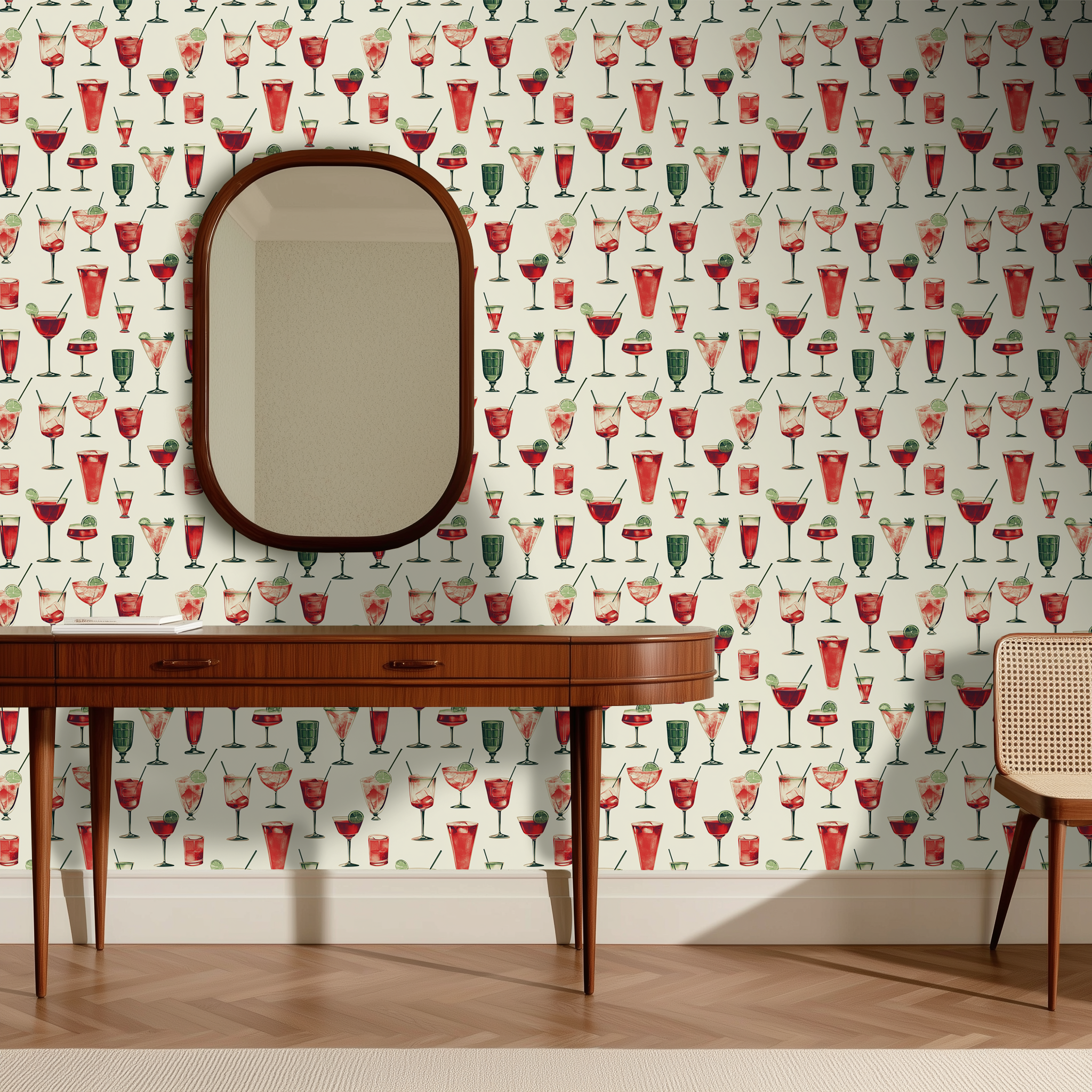 Papel tapiz Cocteles Ilustrados Rojo y Verde