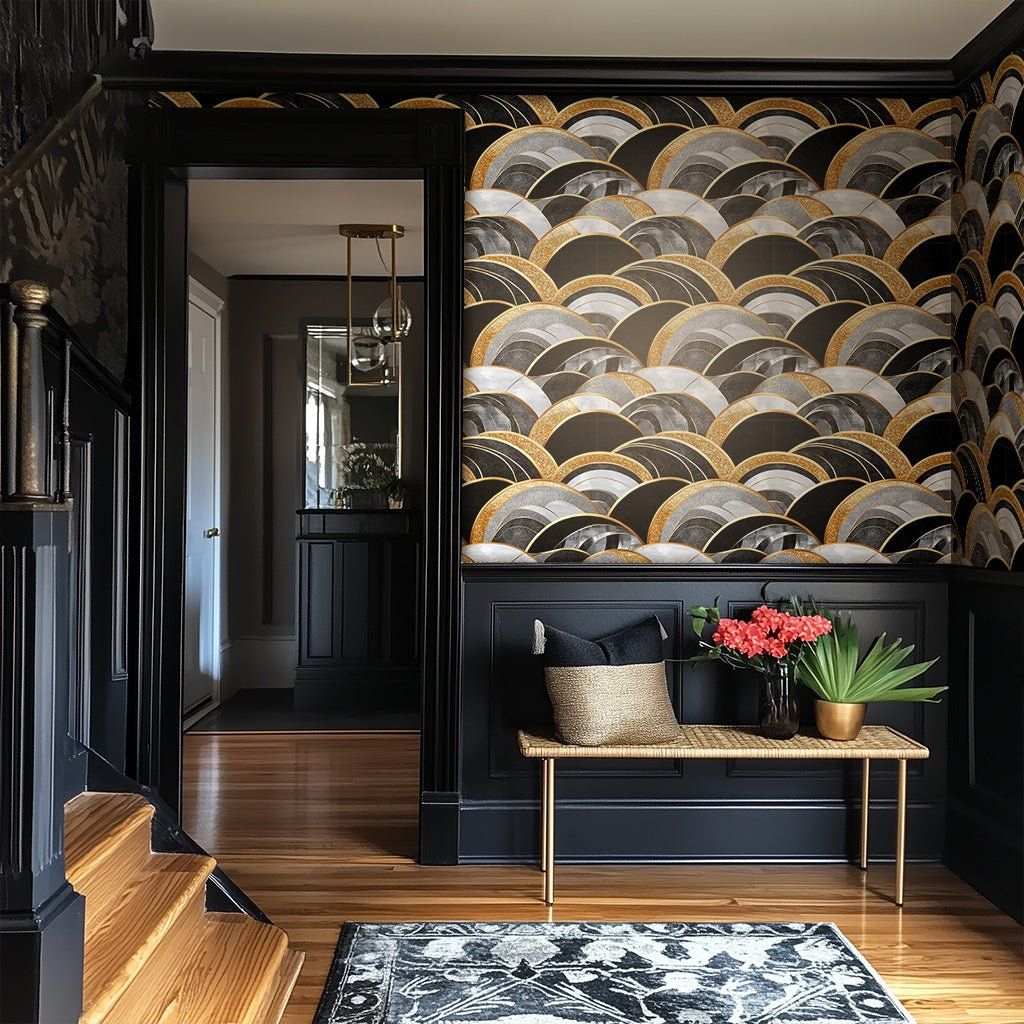 Papel tapiz Arcos Art Déco Oro y Negro