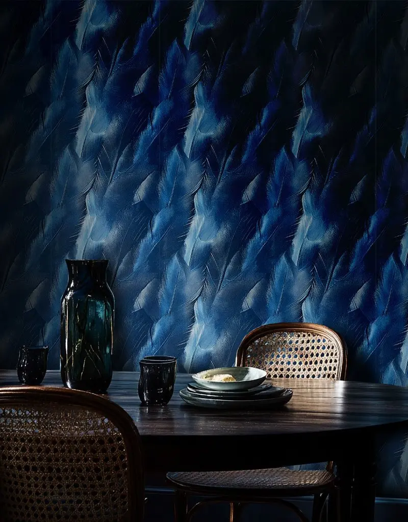Papel tapiz Plumas Azules Efecto Suave