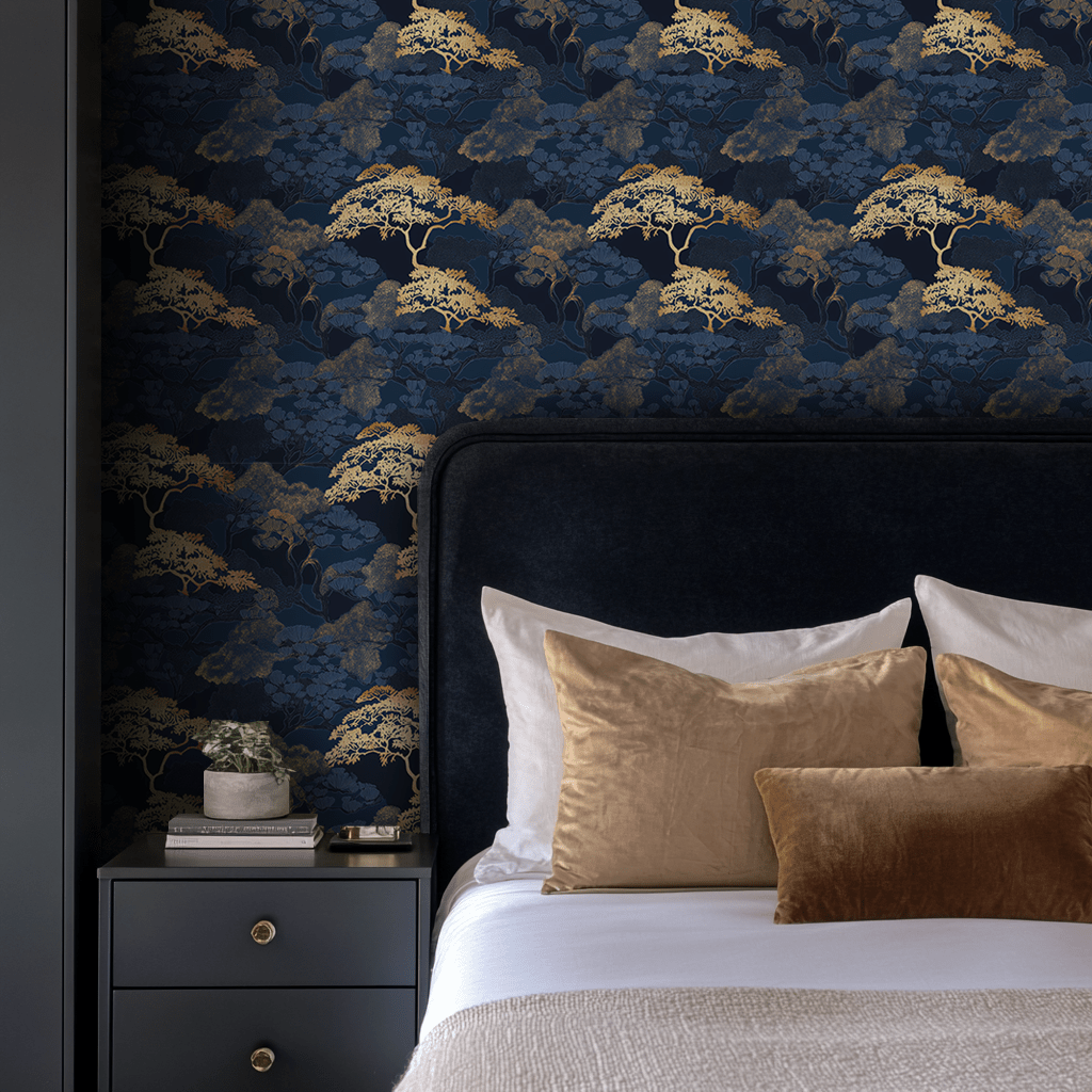 Papel tapiz Árboles Dorados Fondo Azul