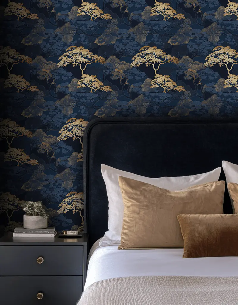 Papel tapiz Árboles Dorados Fondo Azul